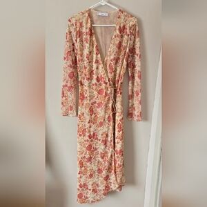 Mango Floral Wrap Robe - Cream and Red